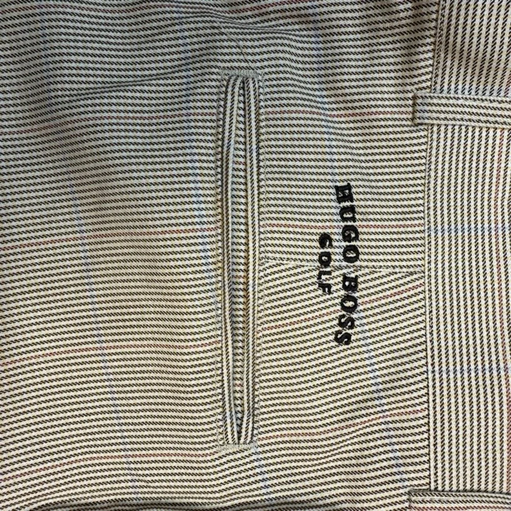 Hugo Boss Golf Player Mens Tan Micro Check Plaid Cotton Pleated Trousers 33x31